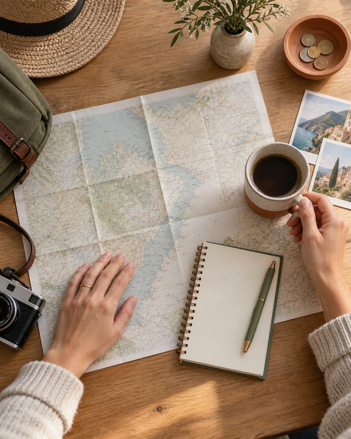 Carte et carnet préparés pour concevoir un itinéraire sur mesure